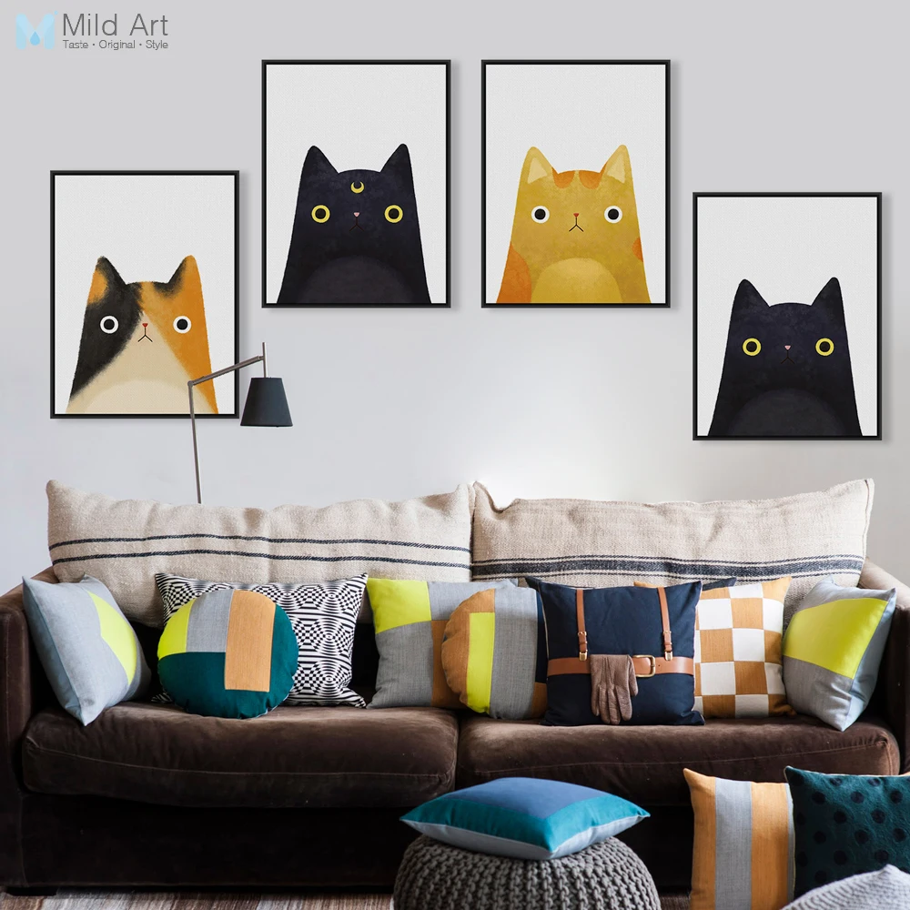 Modern Watercolor Kawaii Black Cat 1