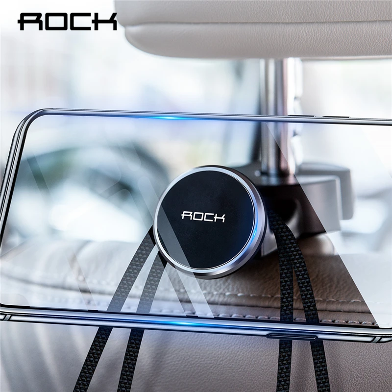 

ROCK Magnetic Car Phone Holder Hook Back Seat Headrest Luxury Magnet Car Stand For iPhone Samsung Holder Soporte Mount black