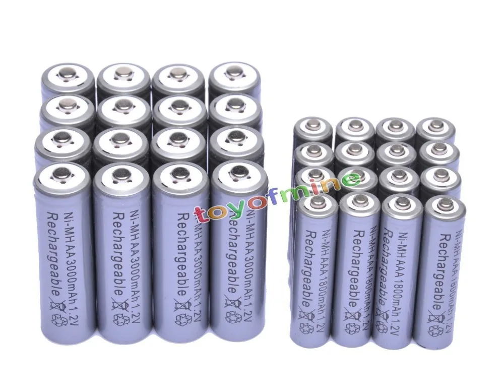 16x AA +16x AAA 1.2V 1800mAh 3000mAh NiMH Grey Rechargeable Battery ...
