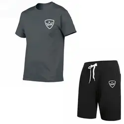 Новый высокое качество Брендовые мужские футболки 2 шт. лето хлопок футболки с коротким рукавом + Шорты повседневные футболки для мужчин