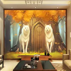 Мультфильм настенная настроить фото обои лес и волка аниме обои декор Детская комната Спальня ТВ стены осенний пейзаж