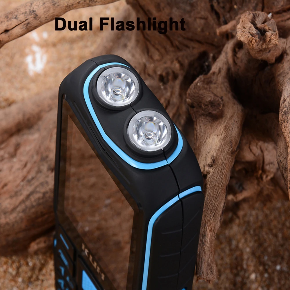 KUH المصباح المزدوج FM 15800 mAh طويل الاستعداد الطاقة البنك وعرة في الهواء الطلق الهاتف ضد الصدمات المزدوج سيم صوت كبير الهاتف المحمول P035