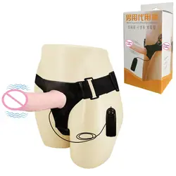 Носимый огромный полый фаллоимитатор вибратор трусики страпон в виде пениса увеличение вагинальный мастурбатор для женщин Секс игрушки