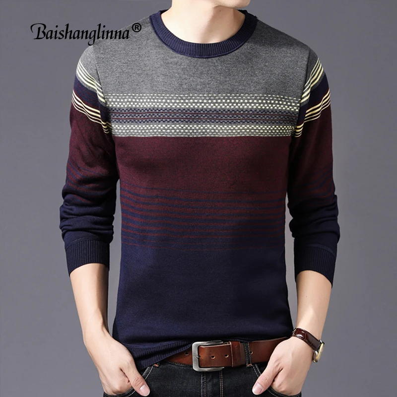 Baishanglinna Sweater Men O-Neck Pullover Men Winter Slim Fit Long Sleeve Shirt Men Thick Sweaters Knitted Wool Pull Homme 18208