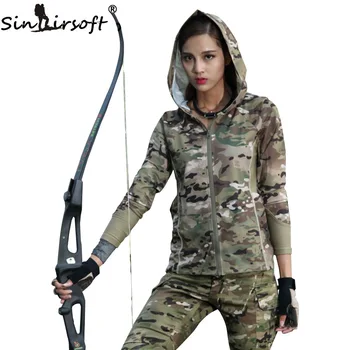 

SINAIRSOFT Women Camouflage Long Sleeve Hooded Military Tactical Urban Camo for Jogging Running Outdoor Sports Airsoft LY2003