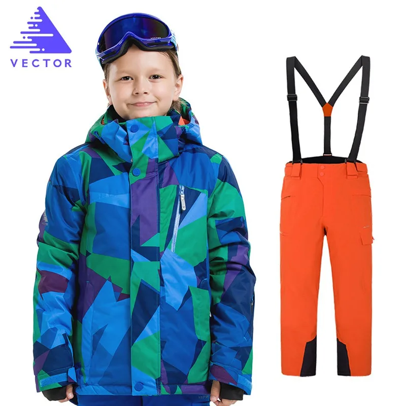 Новинка года, фирменный лыжный костюм для мальчиков и девочек комплект из водонепроницаемых штанов и куртки, зимняя спортивная утепленная одежда Детские лыжные костюмы спортивные костюмы - Цвет: Boys1