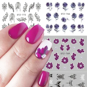 

1pcs Black Flower Water Decals Hollow Geometry Sliders for Nail Art Decoration Cartoon Watermark Sticker Manicure JISTZ761-778