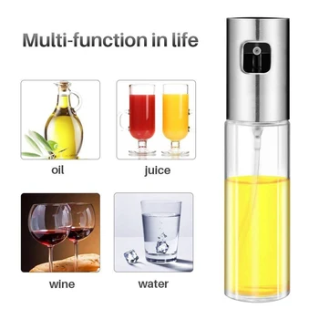 

Barbecue Stainless Steel Bottles Glass Oil Cans Holders Lecythus Olive Oil Sprayer for Baking Roasting