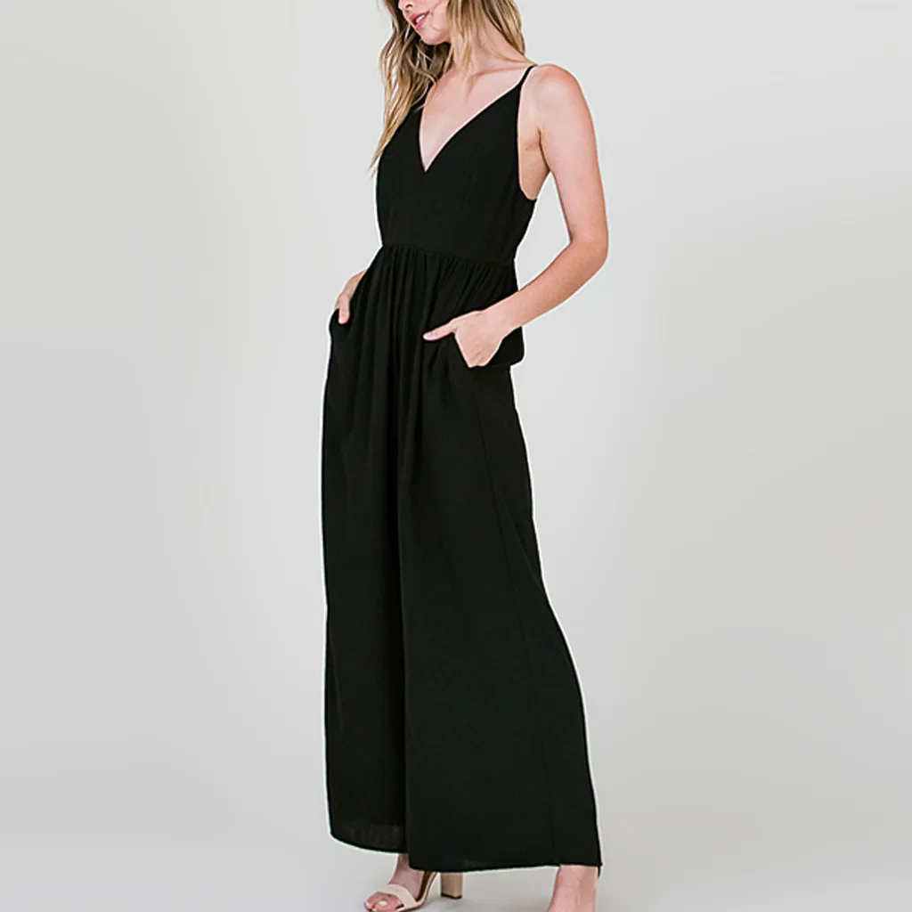 

Fashion summer women's casual V-neck strapless sleeveless cold shoulder high waist long jumpsuit ladies jumpsuits elegant L0311
