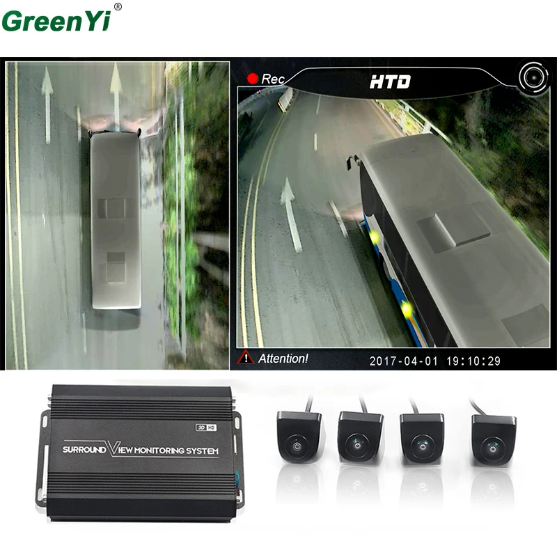 

3D HD Surround View Monitoring System 360 Degree Driving Panorama Park Bird View Fit Truck/Bus 4 Metal Cameras 4-CH DVR Recorder