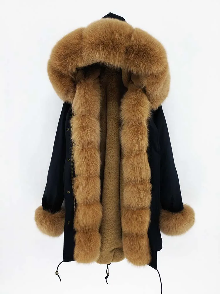 OFTBUY, пальто с натуральным мехом, зимняя куртка, Женская длинная парка, натуральный Лисий мех, воротник, капюшон, верхняя одежда, роскошная, толстая, теплая, уличная одежда, новинка - Цвет: 18
