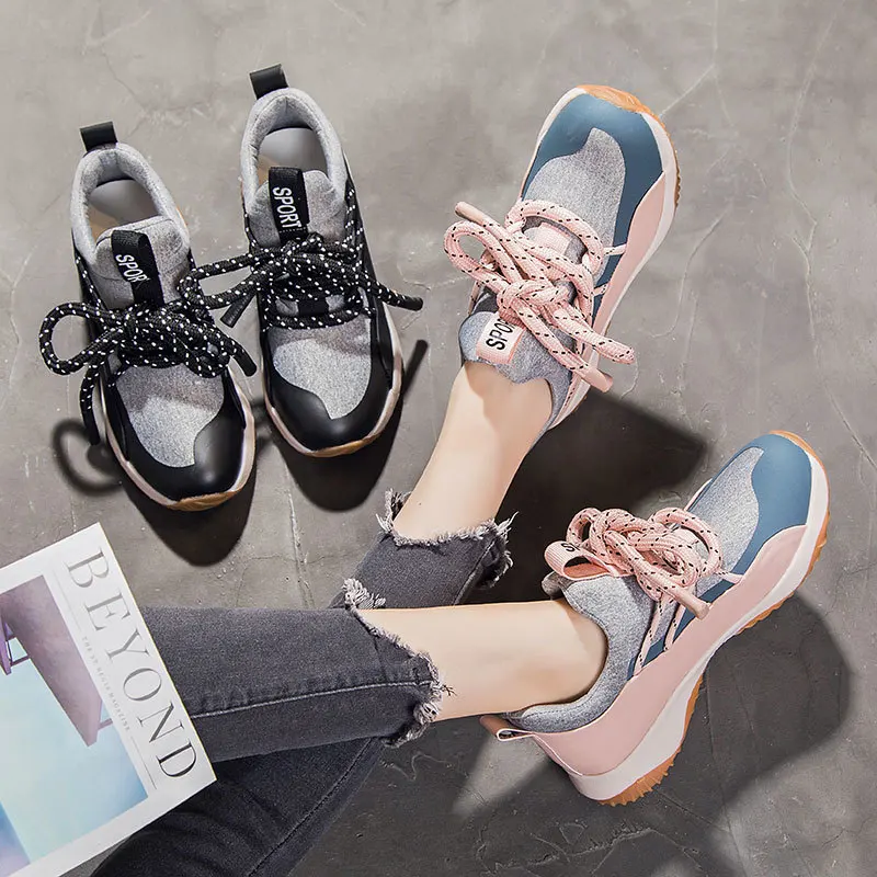 Женские кроссовки на плоской платформе; легкие кроссовки для девочек; коллекция года; сезон весна; удобная женская обувь розового цвета; Tenis zapatillas mujer; K2-97