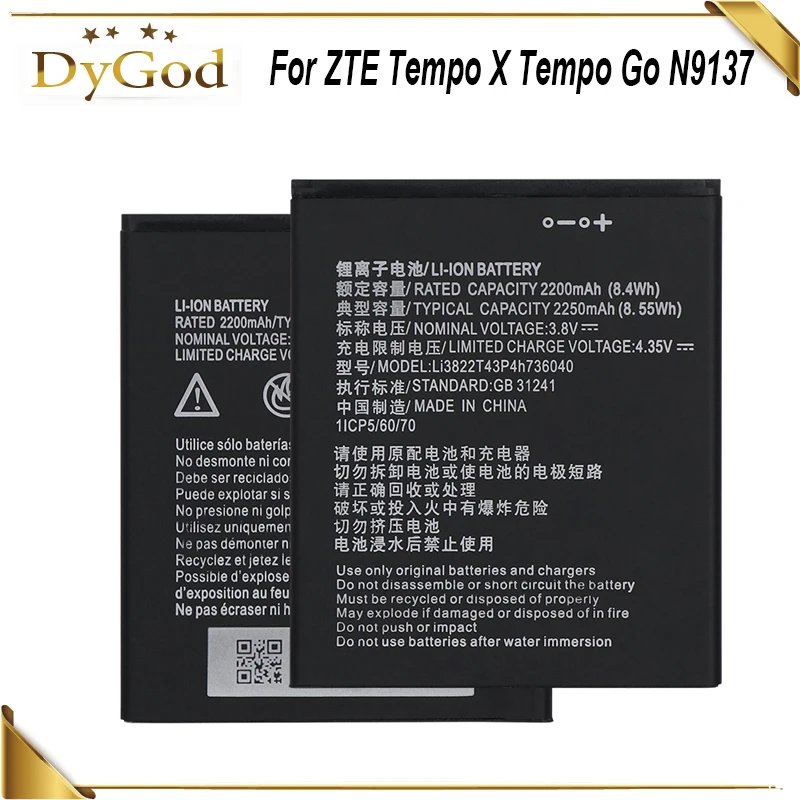 

DyGod 2200mAh Li3822T43P4h736040 Battery for ZTE Tempo X Tempo Go N9137 High Quality mobile phone Battery