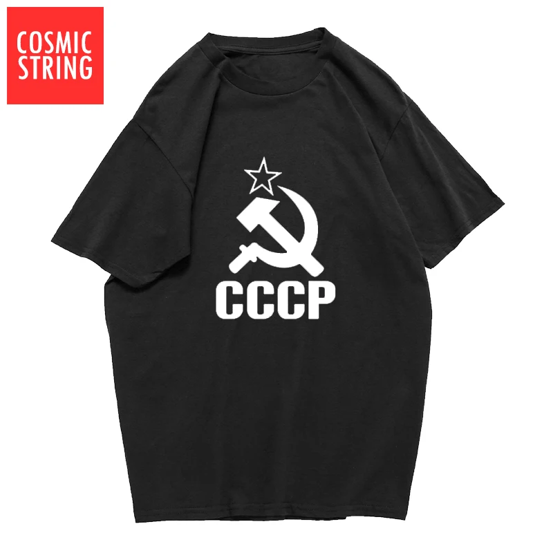 

COSMIC STRING CCCP T Shirts Men USSR Soviet Union KGB Man T-shirt Short Sleeve Moscow Russia Tees Cotton O Neck Tops