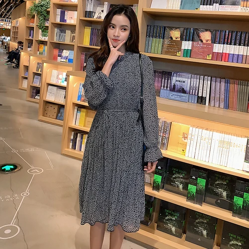 Elegant Stand Collar Floral Print Women Dress Full Sleeve Elastic Slim Waist Chiffon Autumn A-line female Dress Elegant Stand Collar Floral Print Women Dress Full Sleeve Elastic Slim Waist Chiffon Autumn A-line female Dress