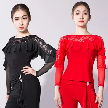 

Women Latin Dance Top Tango Samba Rumba Practice Dance Wear Ballroom Dancing Clothes Long Sleeve Lace Stage Outfits DNV11742