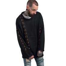 Высокое качество модные черные оранжевые замшевые сплайсированные Популярные уличные тяжелый Шерстяной Свитер оверсайз хип хоп с капюшоном