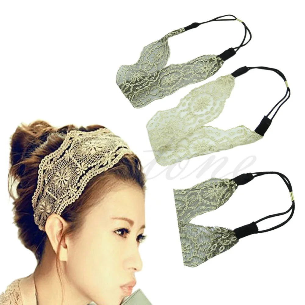 Y92 New Arrive Womens Girls Hair Accessories Lace Headband Retro Band Wide Headwraps HOT |