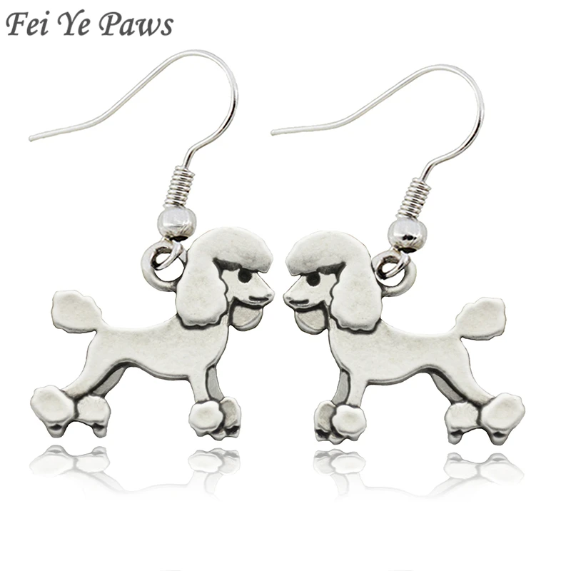 

Fei Ye Paws Vintage Poodle Dog Charms Drop Earrings Copper Metal Big Statement Earrings For Women Girls Gift Party Jewelry