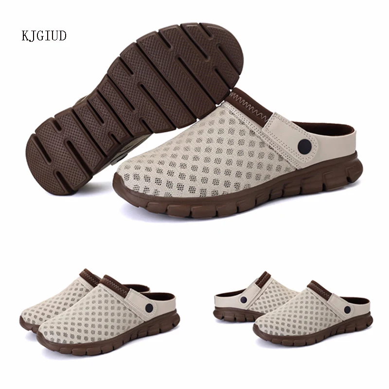 

2019 Summer Couple Large Size Slippers Mesh Sandals Casual Bird Nest Hole Beach Shoes Set Feet Half slippers Men's Sandals