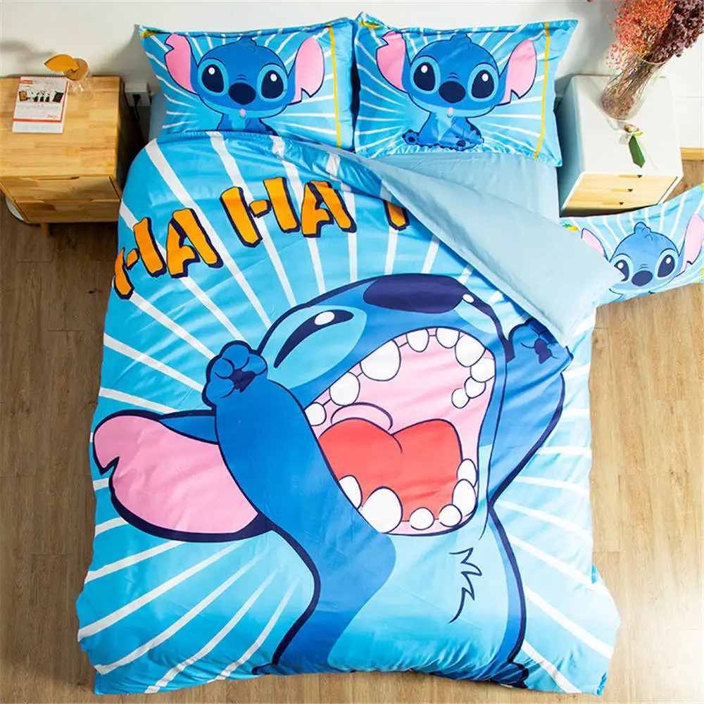 Disney Stich Bedding Set Pokemon Cartoon Single Bed Duvet Cover Animal for Kids Girls 3pcs Rainbow Bedspreads - Цвет: No-1