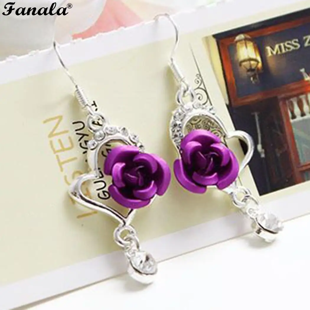 Pierced Dangle Shaped Heart Earrings Hook Elegant Women Rose Artificial | Украшения и аксессуары