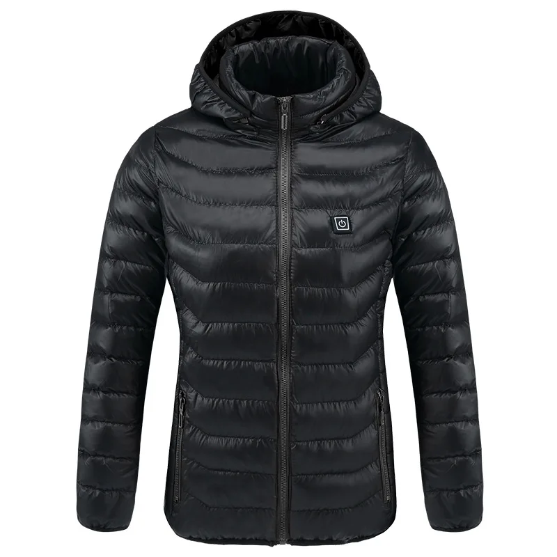 Men&women Intelligent Heated Jackets Winter Outdoor Hooded Waterproof Jackets Thermal Warm USB Heating Quickly Hiking Jackets - Цвет: Black