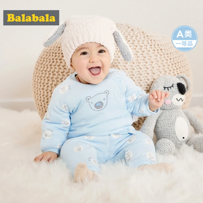 Balabala Infant Baby Boy Girl 2-Piece 100% Cotton Thermal Long-sleeved Shirt + Pull-on Pants Set for Winter Newborn Clothes | Детская