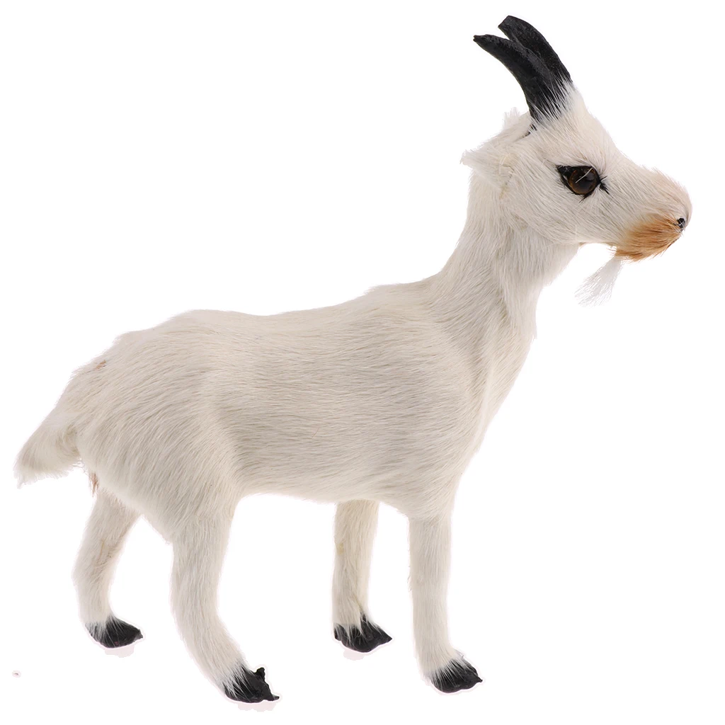 Realistic Faux Fur Stanidng Goat Animal Model Figures Home Decoration