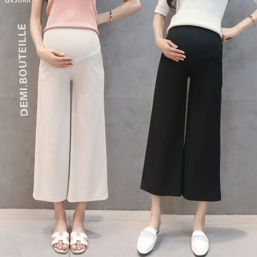 

Pregnant women wide leg pants spring and autumn new summer thin section leggings nine points outside wearing pants stomach pants