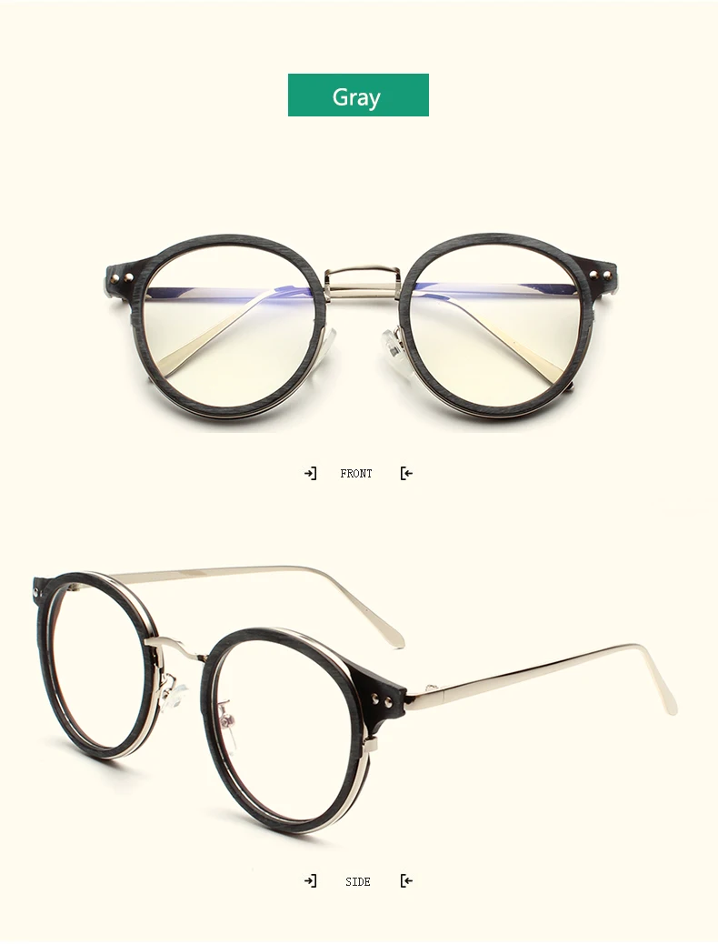 Ретро Имитация древесины зерна круглые очки оправа для мужчин и женщин модели художественные очки оправа Корейская личность декоративное плоское зеркало
