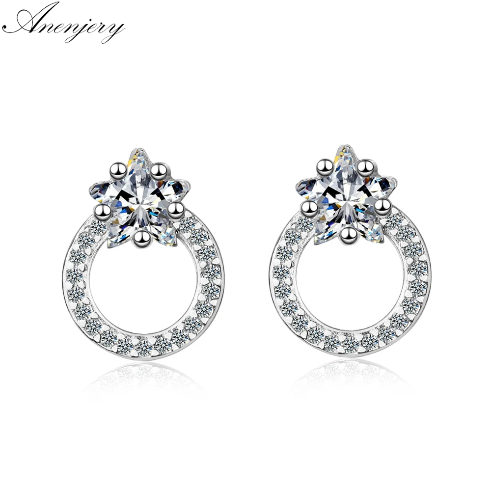 Anenjery милый модный мозаичный циркон Звезда круг серьги для женщин 925 пробы серебряные сережки oorbellen pendientes S-E768