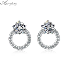 Anenjery милый модный мозаичный циркон Звезда круг серьги для женщин 925 пробы серебряные сережки oorbellen pendientes S-E768