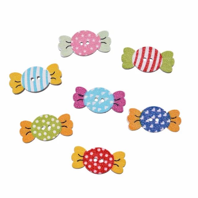 50Pcs/set 2 Holes Candy Shaped Wooden Buttons Sewing Scrapbooking Wood