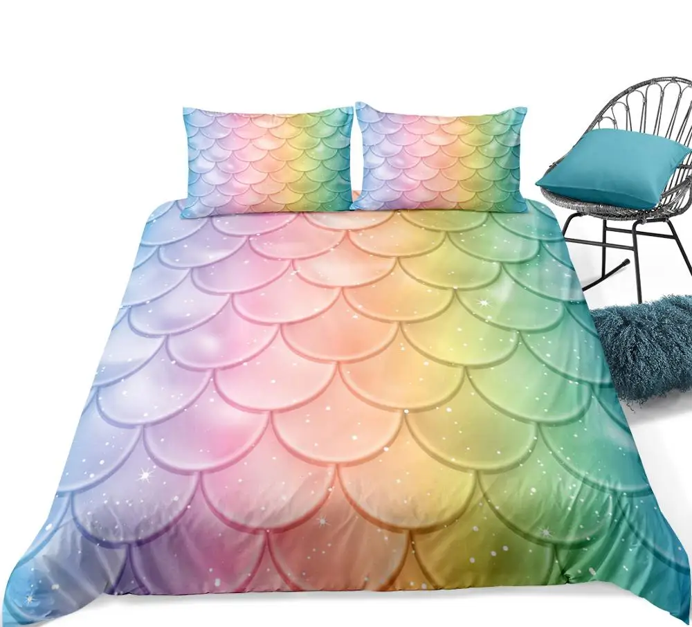 Mermaid Scale Duvet Cover Set Girls Bedding Set Colorful Fish Scale Quilt Cover Princess Kid Teen Boy Bed Line Microfiber Bedding Sets Aliexpress