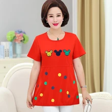 О-образным вырезом Изделие из хлопка с короткими рукавами футболка для Для женщин новые летние Повседневное свободные безрукавка с принтом XL-5XL Большие размеры Материнские пуловер