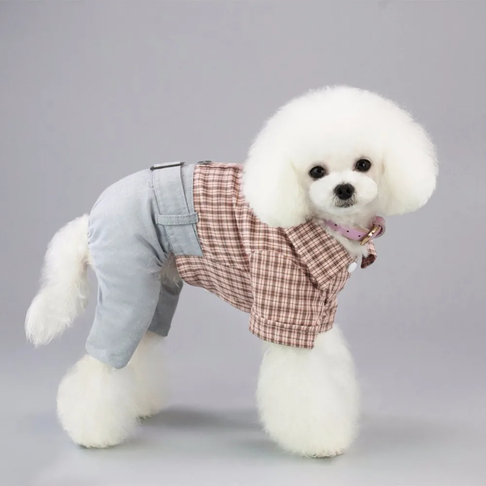 

Pet Jumpsuit Dog Leisure Plaids Shirt & Pant 4-Legged Clothes Set For Dog Boy Dog Clothes Suit Lovely