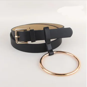 

Well Design Women Waist Belt Lovely Women's Big Ring Decorated Belts Female Fashion Gold Pin Buckle Solid PU Leather Strap