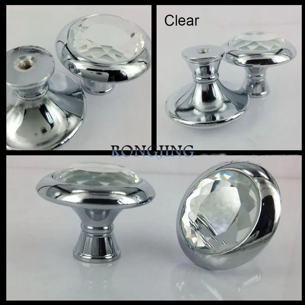 

9pcs 34mm Crystal Cabinet Drawer Knobs Furniture Hardware Dresser Glass Handles Closet Wardrobe Pulls Cupboard Shoes Box Knobs