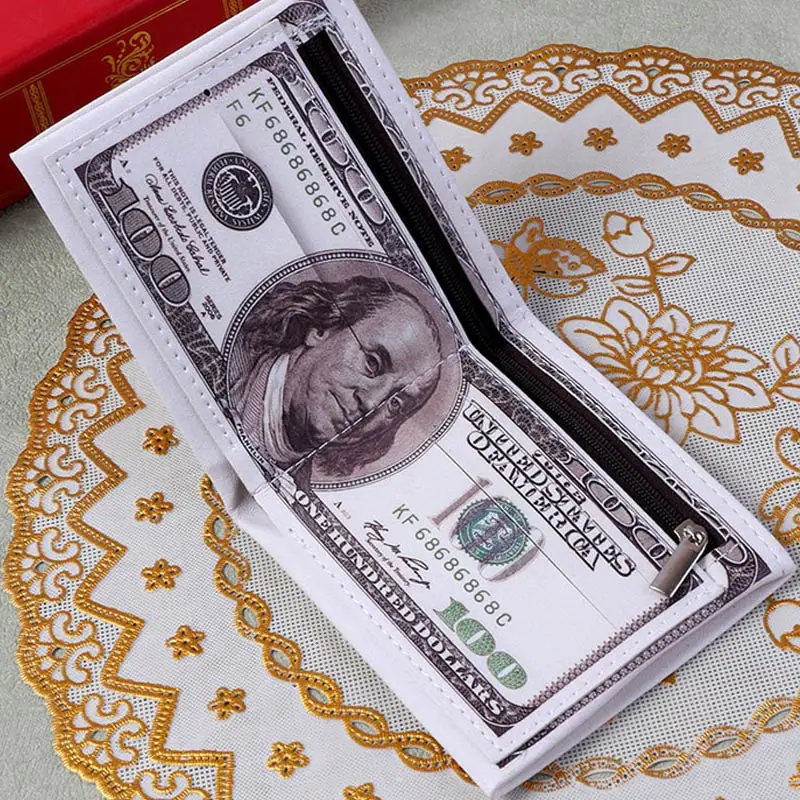 

Fashion Men Women Wallet Purse Short PU Leather Card Holder Bag US Dollar Pound Printed Pattern Wallets New