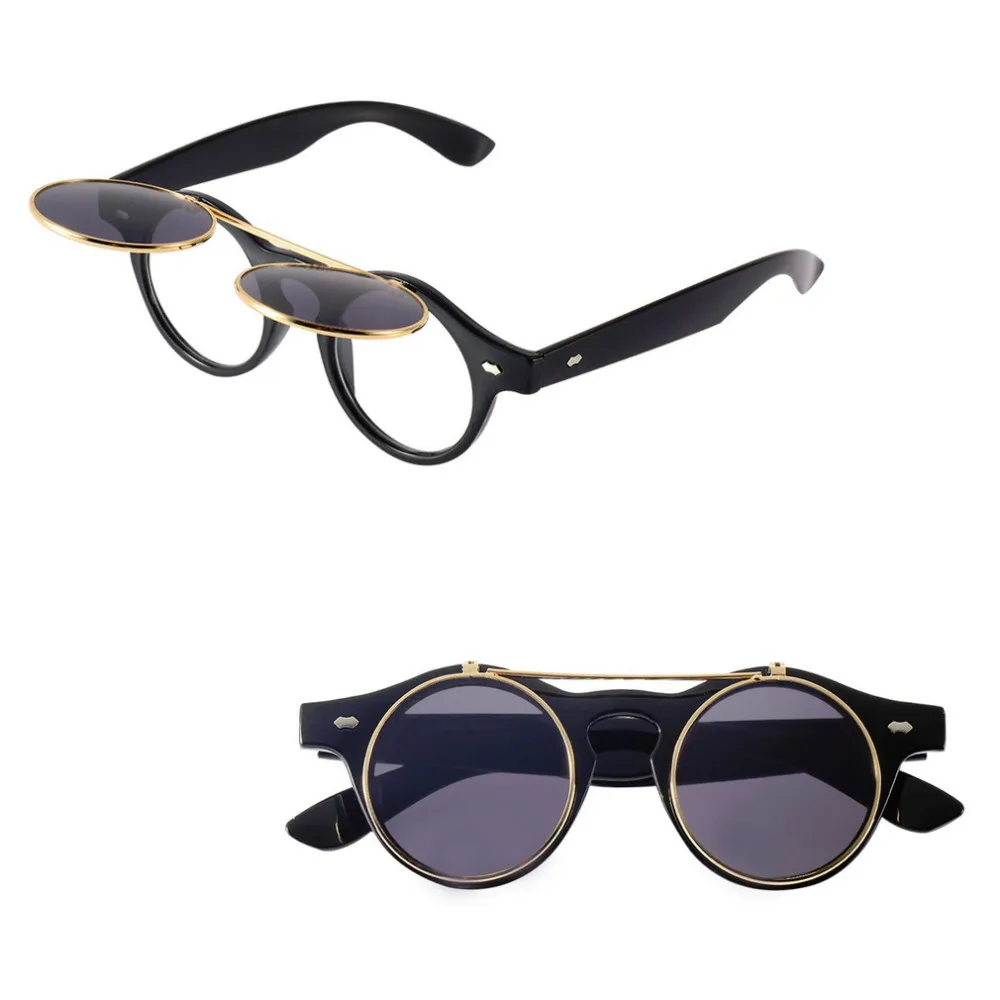 Классические стимпанк готические очки круглые флип-ап Солнцезащитные очки Ретро Винтажные модные аксессуары тренд круглые очки