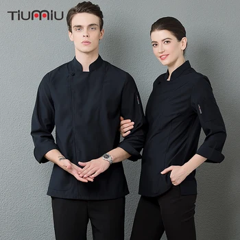 

Men's Professional Work Uniforms Chef Kitchen Cook Clothing Pure Color Long Sleeve Catering Baker Waiter Barber Overalls Jacket