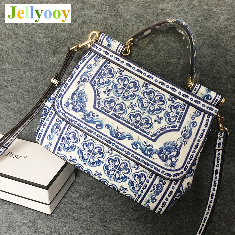 

Blue and White Porcelain Designer Print Sicilian Bag Women Platinum Tote Bag Ethnic Female Shoulder Bag/Handbag Original Quality