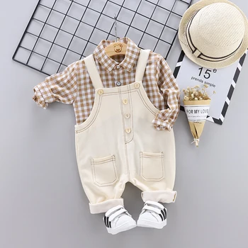 

Toddler Baby Girls Boys Clothing Sets For Casual Infant Clothes Suits Plaid Shirt+ Strap Shorts 2Pcs/Sets Kids Children Costume