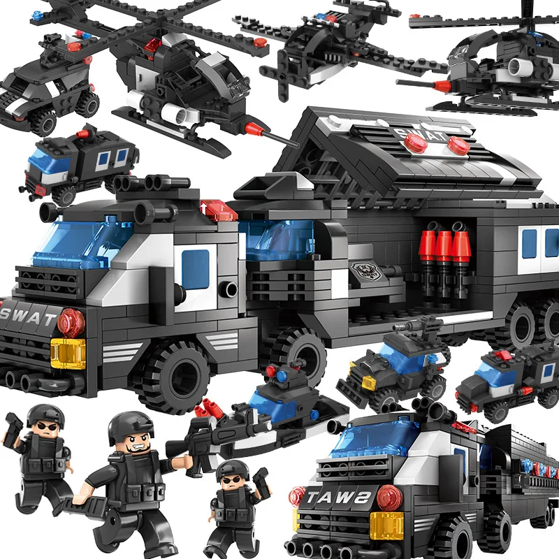 

750PCS Compatible Module LegoING City Mobile Police Series SWAT City Police Truck Station Blocks Bricks Toy For Children Gifts