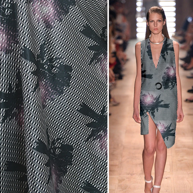 100*114cm,25M/M Patchwork Flowers Print Twill Silk Fabric For Dress