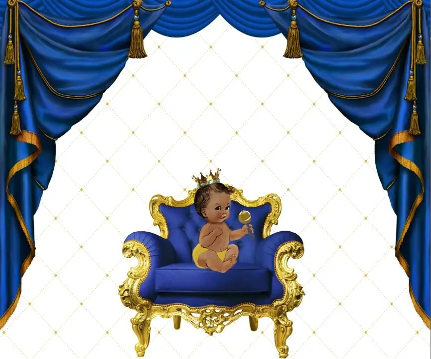 8x8FT Royal Blue Curtain Drape Gold Diamond Chair Baby