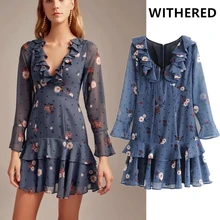 Увядшее французское винтажное Каскадное сексуальное платье с цветочным принтом для женщин vestidos de fiesta de noche мини-платье блейзер для вечеринки