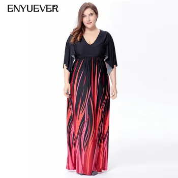 

Enyuever Elegant Women Dress Plus Size 5XL 6XL Batwing Sleeve Black Print Oversized Casual Maxi Long Beach Party Dress Vestidos