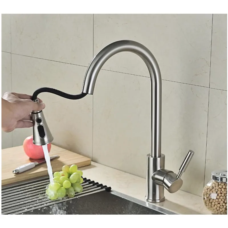 Pull Out Single Handle Stainless Steel Pull Down Sprayer Kitchen Sink